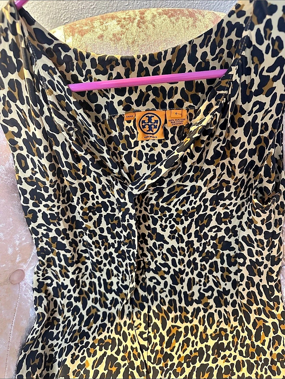 Tory Burch Leopard Print Silk Blouse Brown & Black Size 6